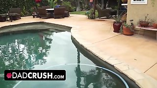 Dad Crush - Sexy Fit Babe Lets Her Stepdad Move Her Panties And Finger Fuck Her Outdoors By The Pool