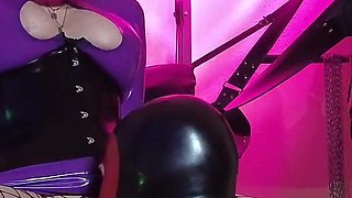 Femdom Mistress Eva Latex Big Ass MILF Hot Sexy Dominatrix Purple Dress Pussy Lick Mask Slave BDSM Fetish Heels