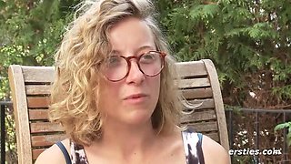 German amateur Lindsey Cruz plays with her hairy pussy outdoors - solo masturbation in HD