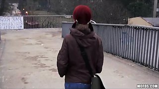 Czech red haired is paid cash to flash and blow shaft in public