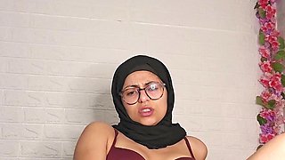 Hot Arab Wife Mia Niqab Jumping on 12 Inches BBC Dildo