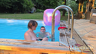 My Cuckold Guy Films a Lover Fucking Me Hard on the Pool Terrace