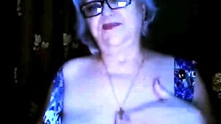 Old Russian Teacher Shows Off Her Big Breasts on Webcam