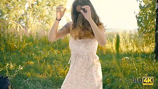 Old4k. skinny has porno with aged guy who cums on glasses outdoors