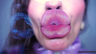 Glamour Girl Kiss with Big Shiny Juicy Lips + Spit Fetish