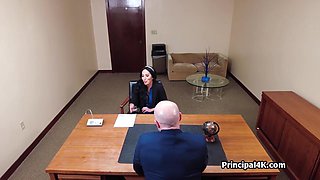 Mature teacher gags on bosses big penis at the office