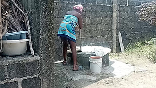 Sexy Village Girl Bath Outside the Compound