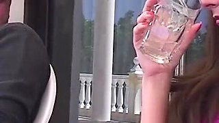 Brunette Babe Pisses in the Glasses