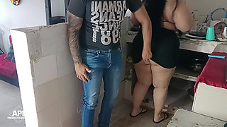 My stepson fucks me in the kitchen while we spend time alone