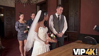 VIP4K. Horny newlyweds cant resist and get intimate right after the wedding