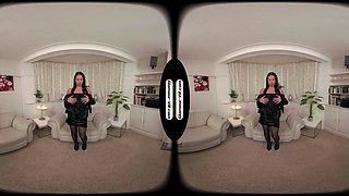 Kay Black Satin Dress With Black Glossy Tights/Pantyhose Upskirt Tease Treat - 8k Vr
