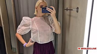 Try on Hauls see-through clothes, completely transparent. At the mall. See me in the fitting room