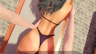 Public pool fun with voluptuous LoveskySan69 in a tiny bikini