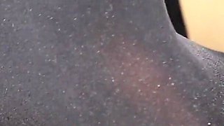 Jerks off his feet. Latex. Cum on legs