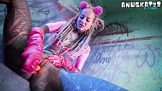 Tattoo Covered Punk Teen Shoves Huge Dildos in Both Holes - Gaping Anal Masturbation & ATM