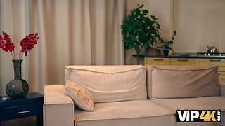 Vip4k. russian promiscuous dark haired is having Double Penetration joy in front of her hubby
