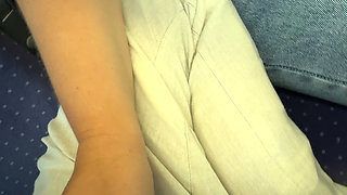 Crazy Risky Handjob in the Train and Left a Surprise on the Seat
