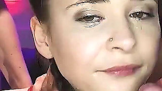 Fucking Petite Blonde with Pigtails in Group Until She's Covered in Cum