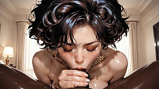 Sexy Brunette Sucking Cock Rich in Bed Generated by Ai