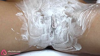 Erect Dicks Close-Up Shave of Hairy Tight Pussy