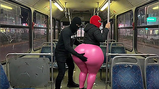 Big Ass Girl in Black Pants Gets Pressed in the Bus and Ends in Black Thong