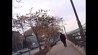 This Beautiful Busty Girl Masturbates on the Street and Gives a Blowjob at Home