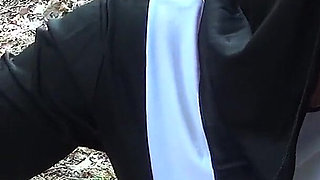 Naughty Cumhungry Nun Swallows Cum in Forrest Dogging Bukkake