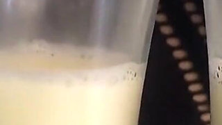 Filling Three Glasses with Fresh Breast Milk From My Full Breasts