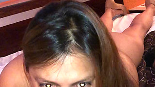 Hot MILF sucking cock like a whore all the way down in her throat