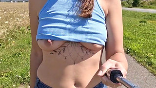 Flashing of Tits While Walking