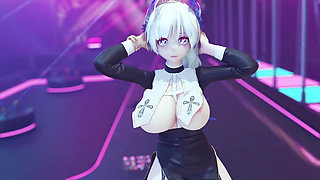 mmd Brilliant Marionette Black and White Erotic Fun Nun Meat Urinal Lewd Pattern Thong White Tiger Pussy