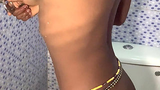 Hot Ebony Babe Bathroom Section Shaking Boobs and Ass to the Camera