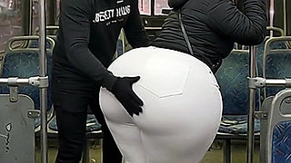 Big Ass Latina in Tight White Pants on the Bus Ends in White Thong