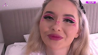 Step-sister with milk let herself be fucked while licking own pussy