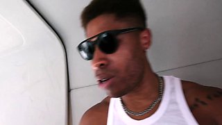 Sexy ebony girl wakes up and sucks a big fat cock