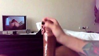 Caring Girl Sucks and Strokes Her Man's Big Cock at Home