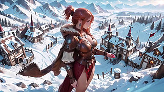 Redhead Warrior in Snow! Forbidden Leather Armor Seduction in Medieval Village. Cold Queen Unzips Her Gear & Goes Wild!