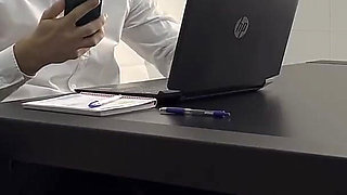 Secretary Masturbates at Work but Is Seen by Her Boss