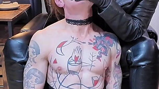 Hands Over His Mouth - Inanna Justice in Sensual Full Leather Hands Stepmother