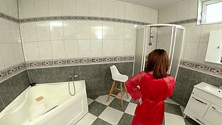 Redhead pregnant wife in sexy lingerie cowgirl pov