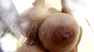 Beautiful Brunette Big Boobs Rides Fake Cock