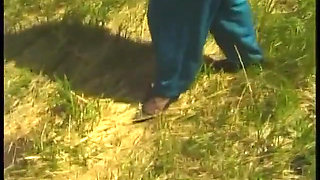 Hairy blonde mature have a nice time outdoors