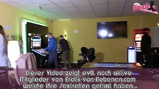 Public mass ejaculation orgy with german young in casino flashing