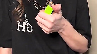 Smoking in Fishnets, Teasing You with a Peek of My Pussy