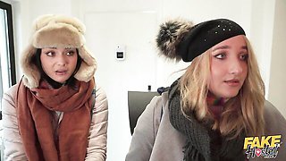 Hard FFM in the bedroom with slutty Chloe Chevalier and Crystal Cherry