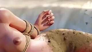 Pregnant Slave Naked in Public Beach Bondage - Huge Belly Exposed