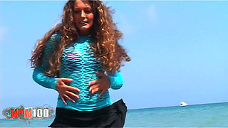 Vayana Sexy Brunette Vayana Stripping at the Beach