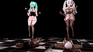 [mmd] Haku & Miku-baam Double Meat Urinal Dance Humiliation Lewd Pattern Transparent Black Silk Riding