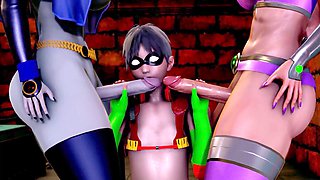 Futa Raven and Starfire take turns plowing Robin’s ass