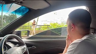 Car Blowjob on the Highway - Luna Vidal Sucks Stranger Maxx Betancur's Cock